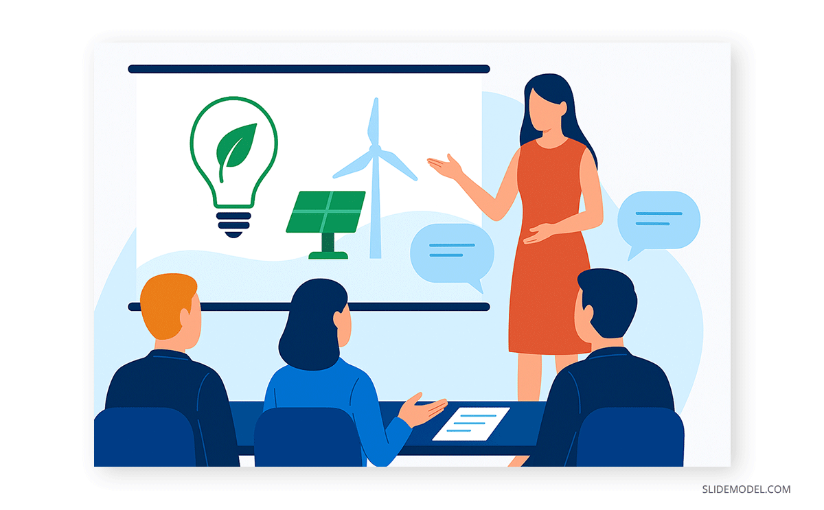 A female presenter requesting feedback on her presentation performance