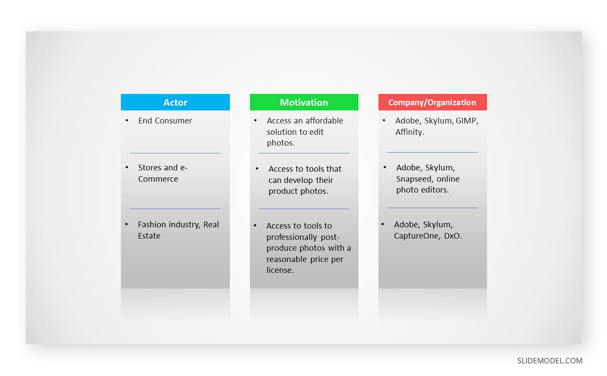 Actors in the Industry slide in the Business Plan Presentation