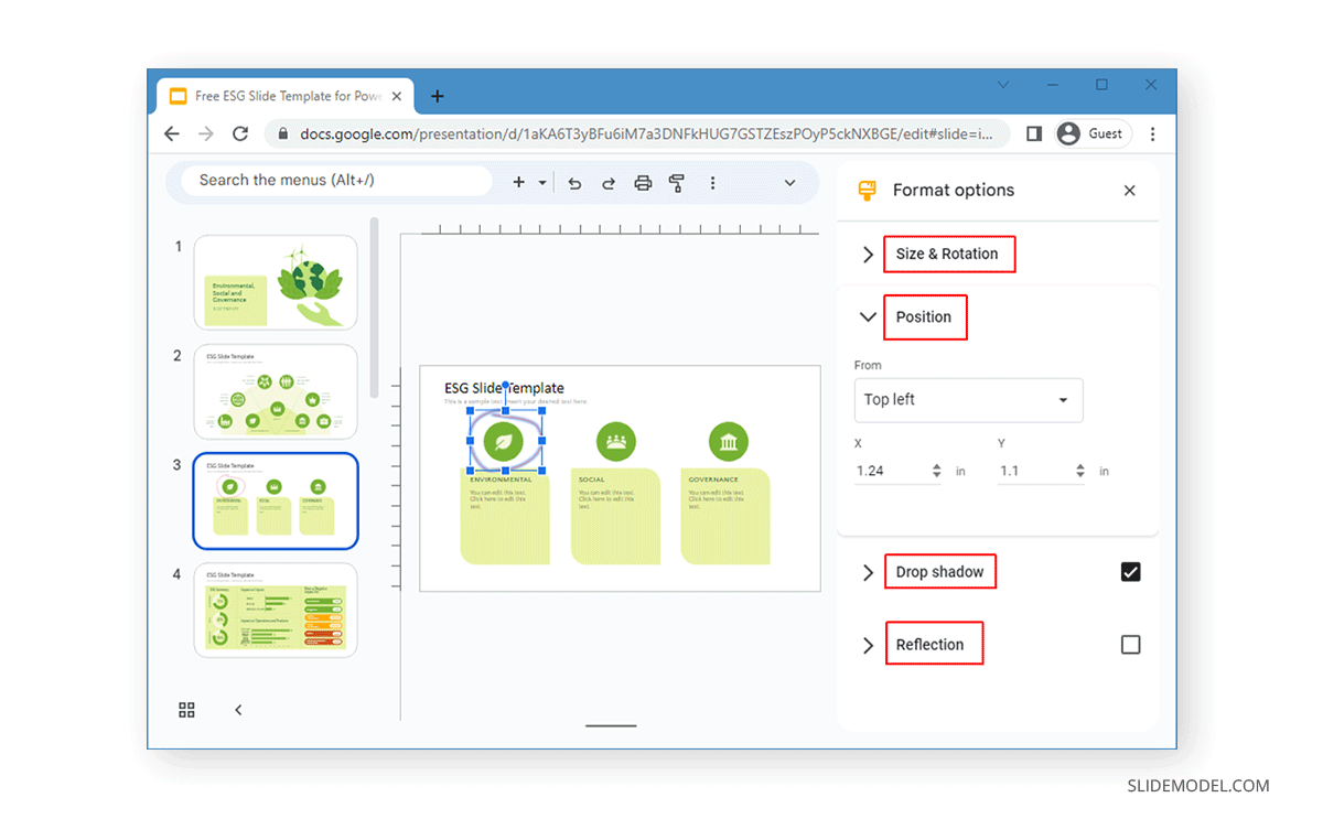 Format Options to adjust drawing Google Slides