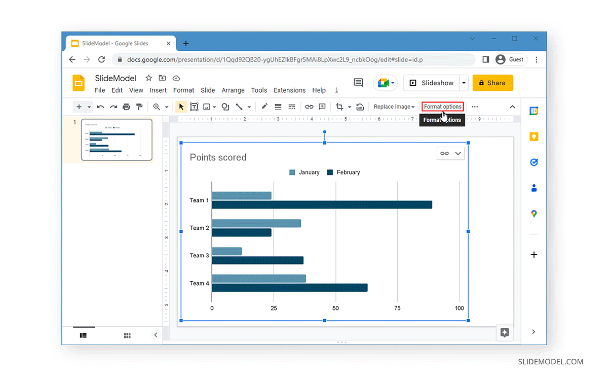 Accéder aux options de format pour les graphiques dans Google Slides