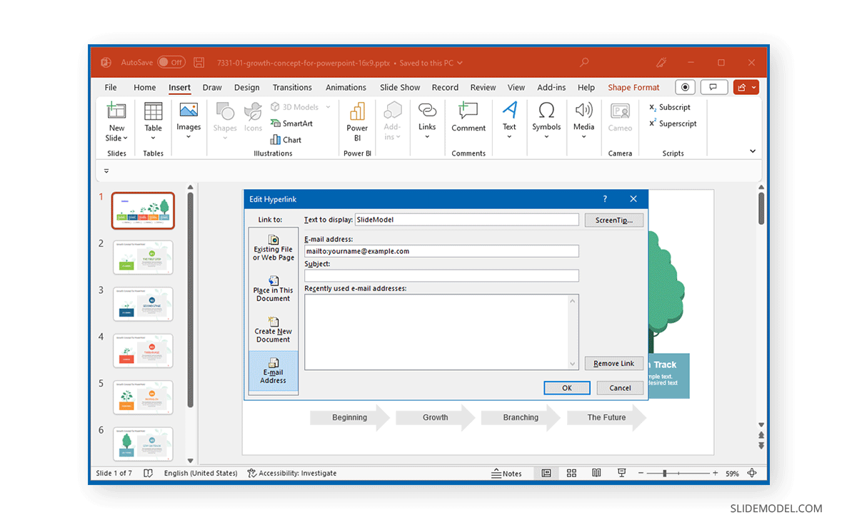 Ajouter un lien hypertexte à une adresse e-mail dans PowerPoint