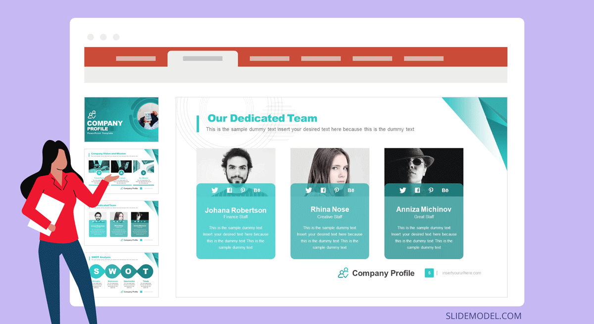 Showcasing the team in Company Profile presentation