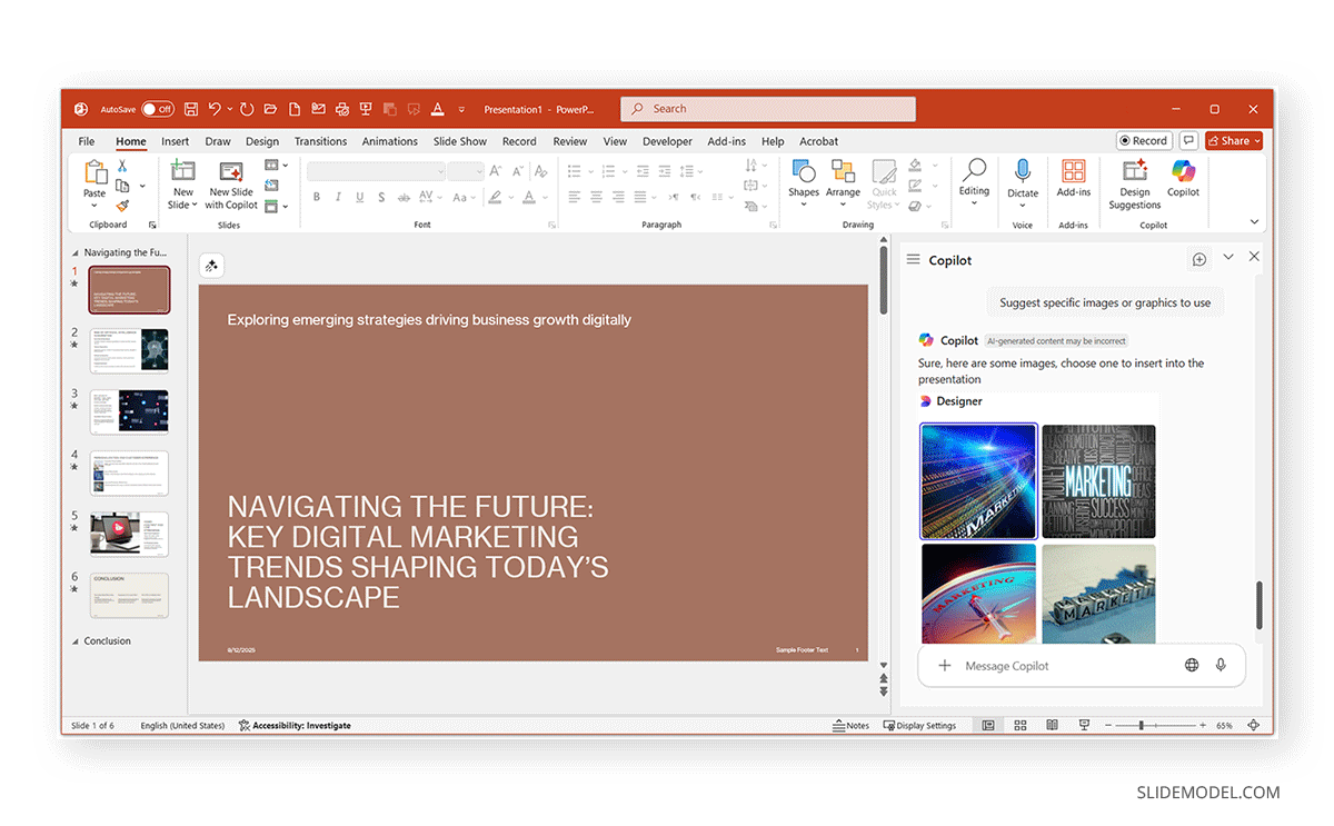 Designer inside Copilot to regenerate slide style