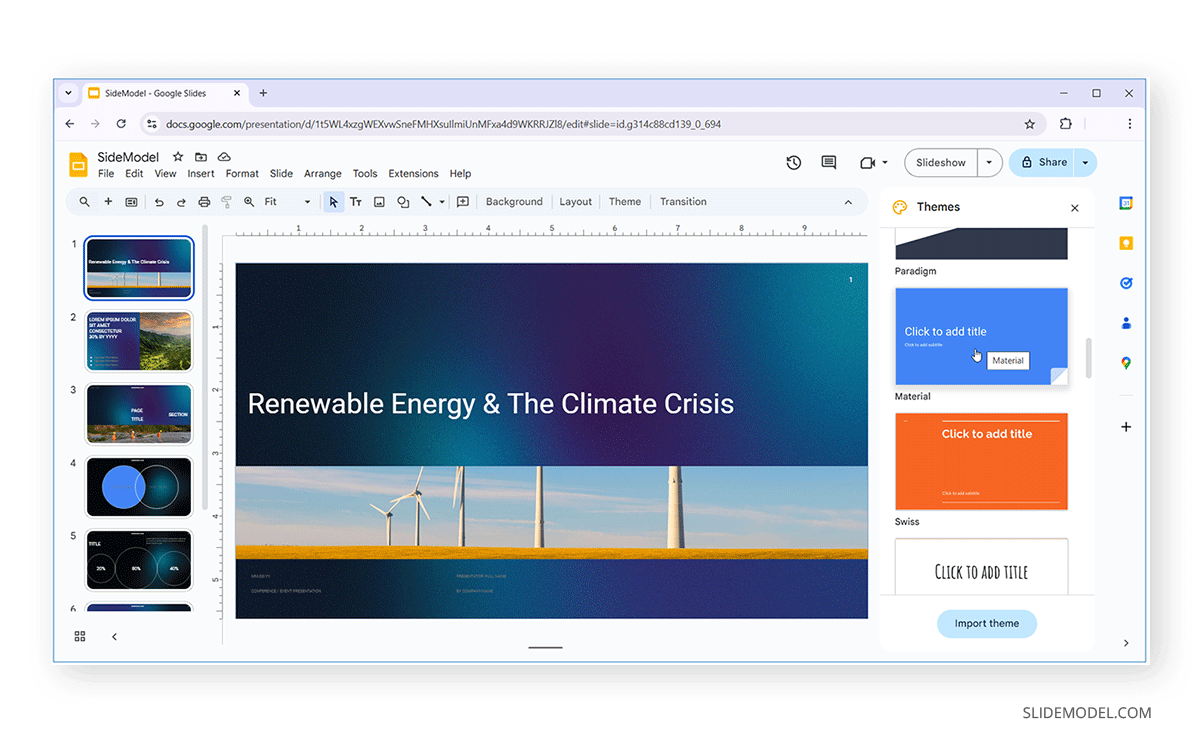 Working with Google Slides default themes