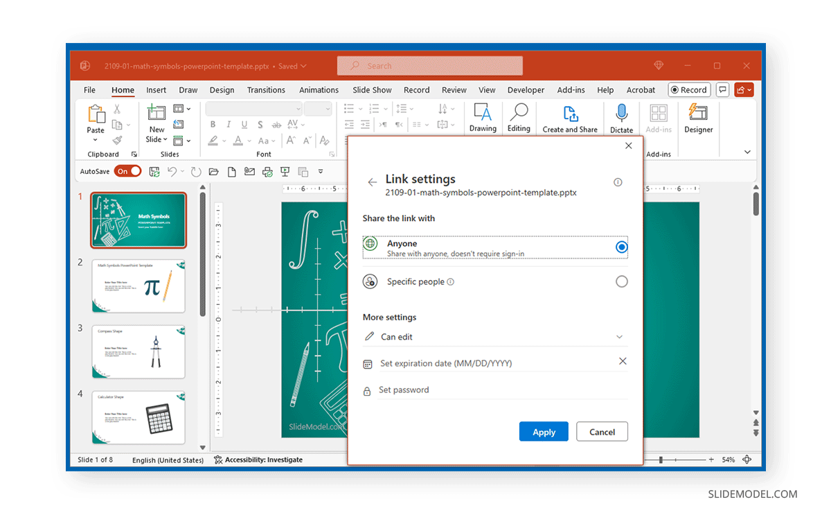 Managing sharing settings in PowerPoint