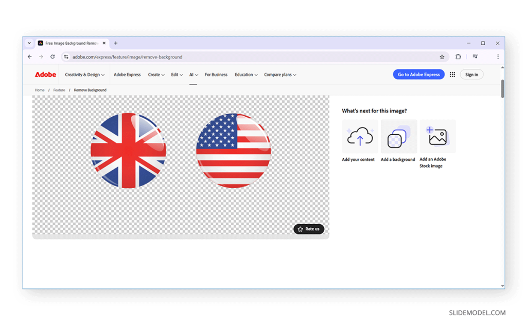 Using Adobe Express to remove background from PowerPoint graphic