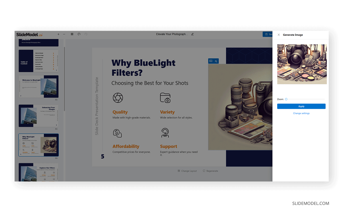 SlideModel AI presentation maker tool for photography e-commerce presentation
