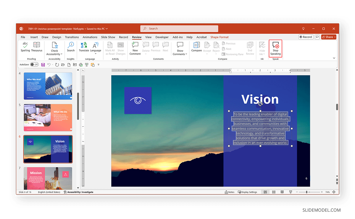 How to stop text to speech in PowerPoint