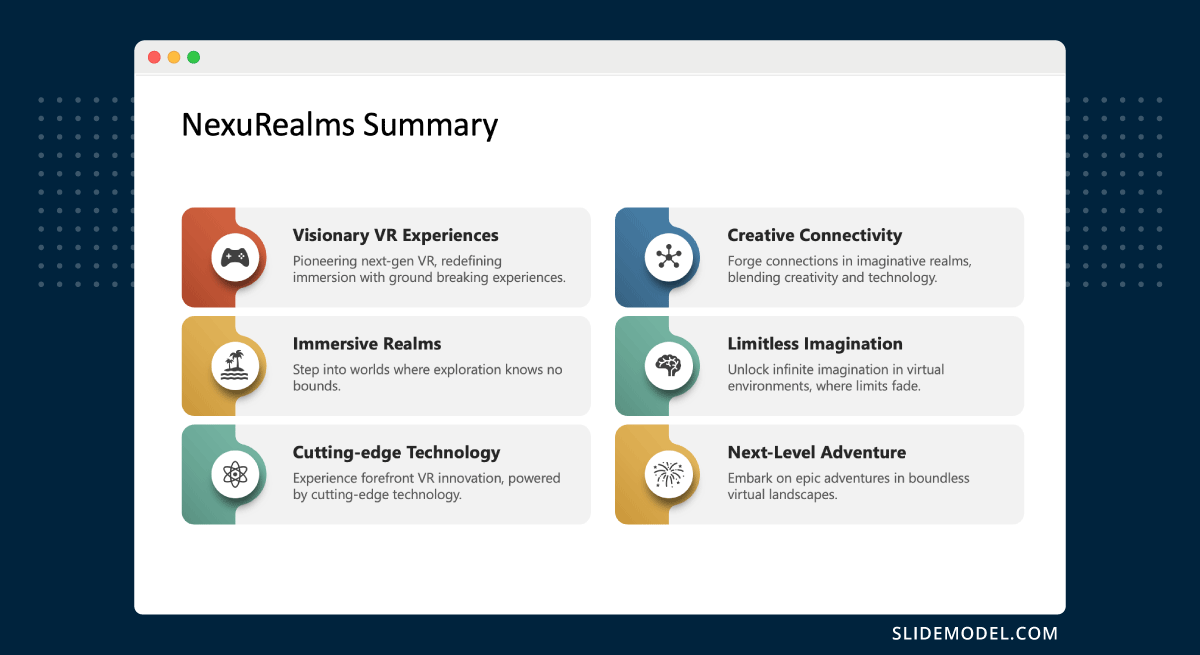 Summary slide in a presentation