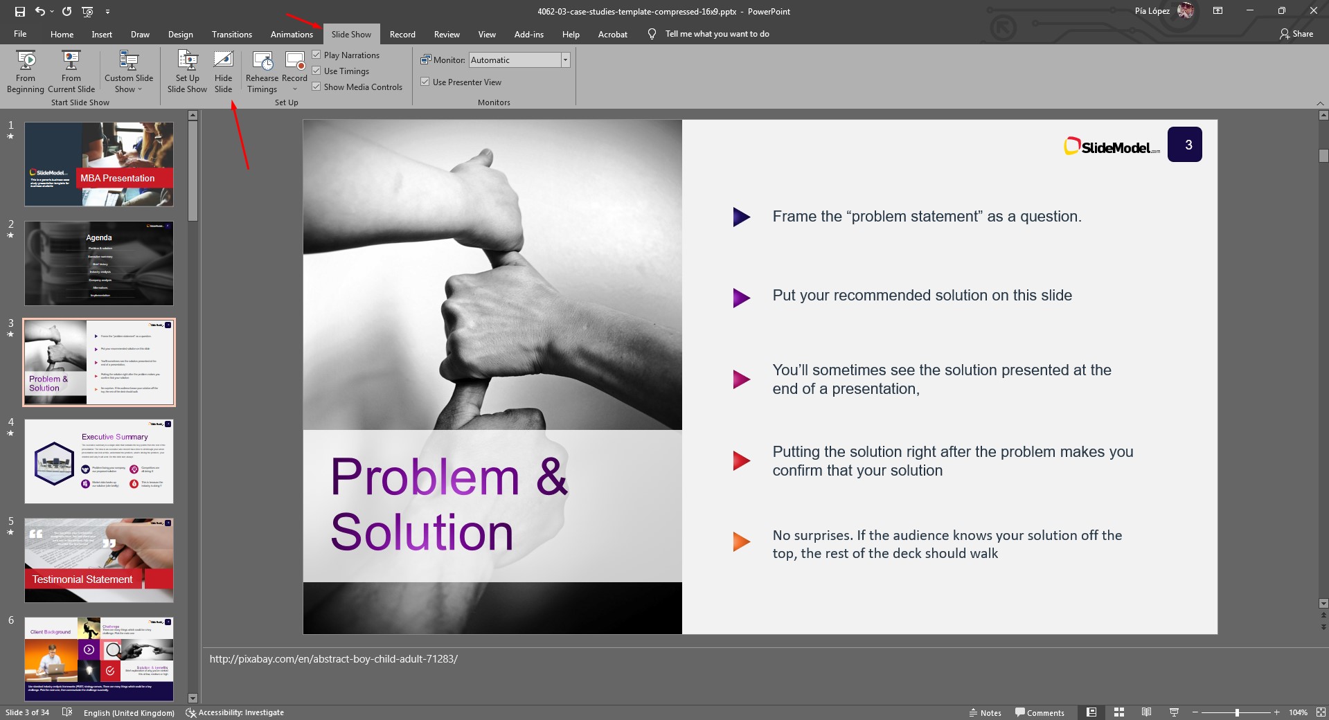Accéder à Masquer la diapositive via le ruban de PowerPoint