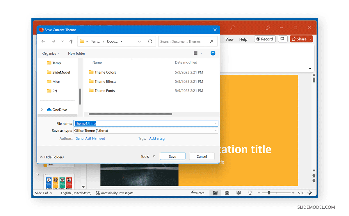 Save PowerPoint theme as a file