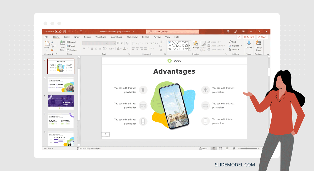 Showing Advantages slide in PowerPoint presentation