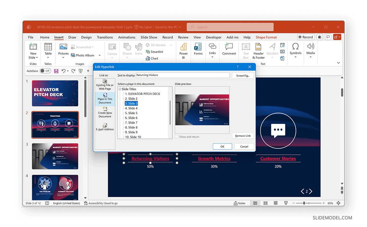 How to reconnect link to a slide