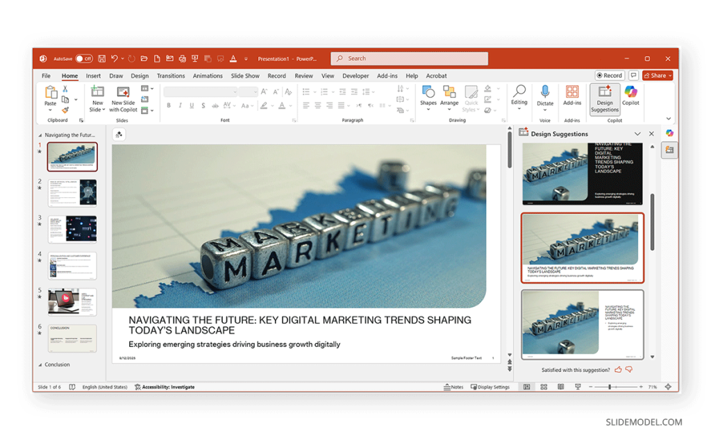 Selecting slide style among options in Microsoft Copilot Designer