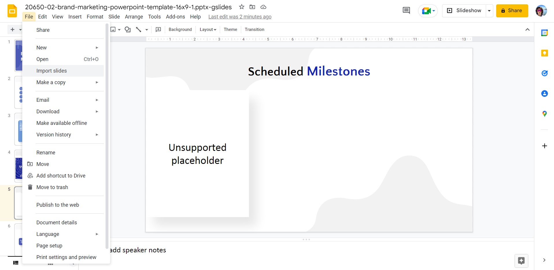 accéder à l'importation de diapositives dans Google Slides