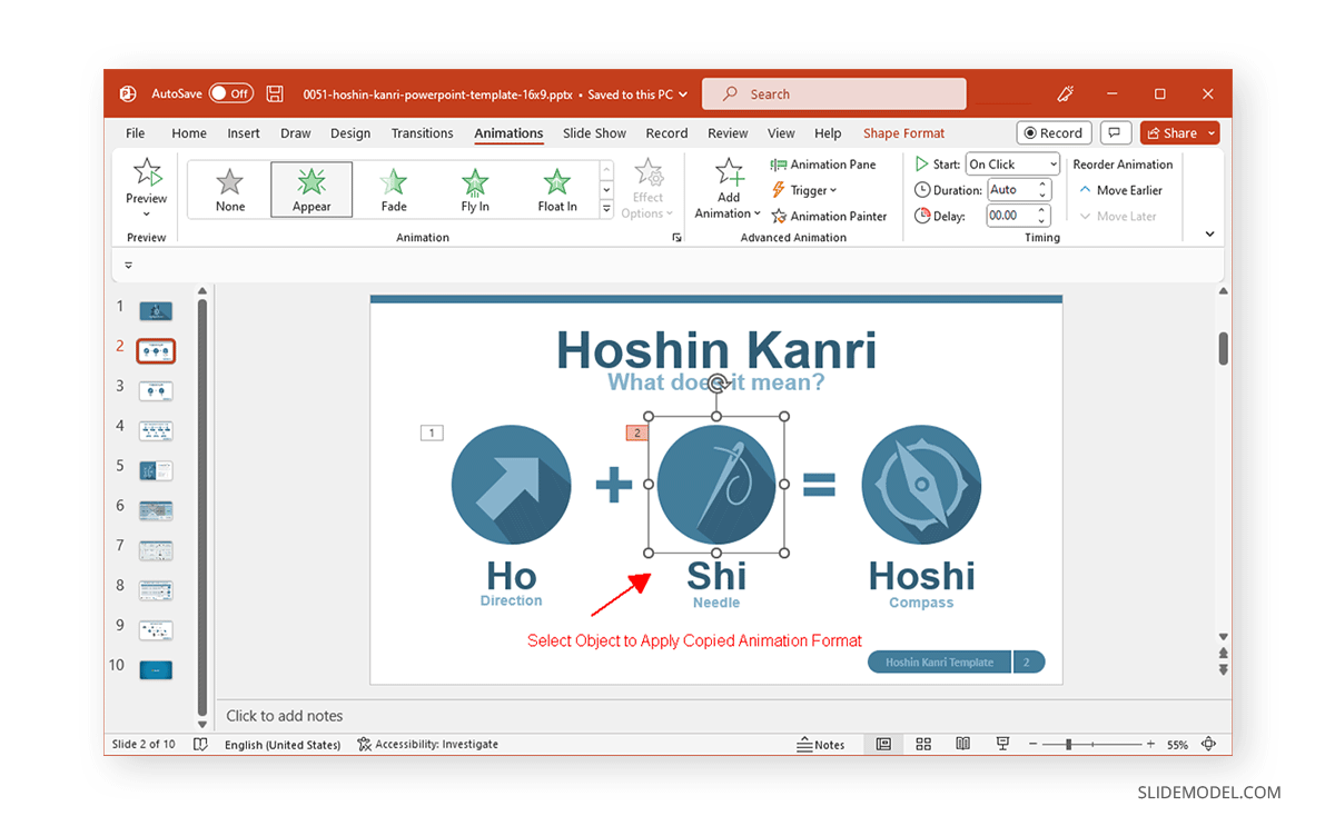 Application du format animé copié dans PowerPoint