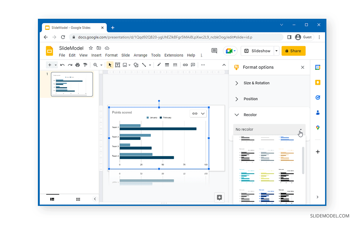 Recolorer les graphiques dans Google Slides