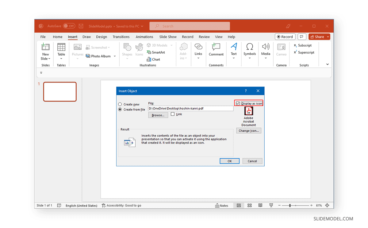 Display object as Icon in PowerPoint