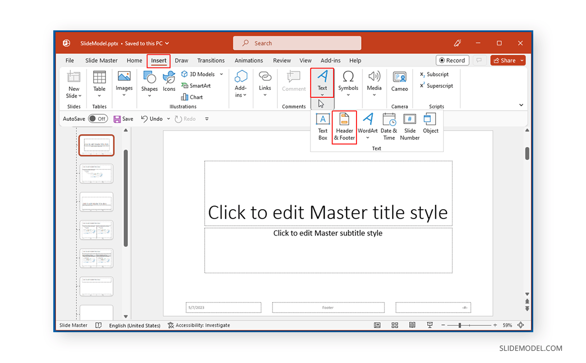 Modifier l'en-tête dans SlideMaster dans PowerPoint