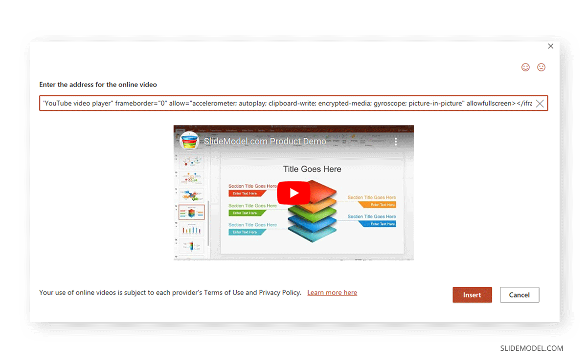 Insertion d'une URL de vidéo YouTube intégrée dans PowerPoint