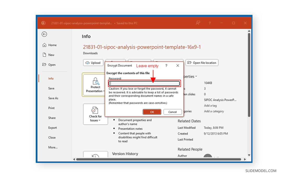 Leaving password field empty in PowerPoint