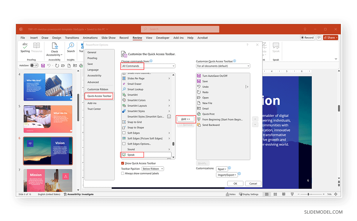 How to voice over a PowerPoint slide from Quick Access Toolbar