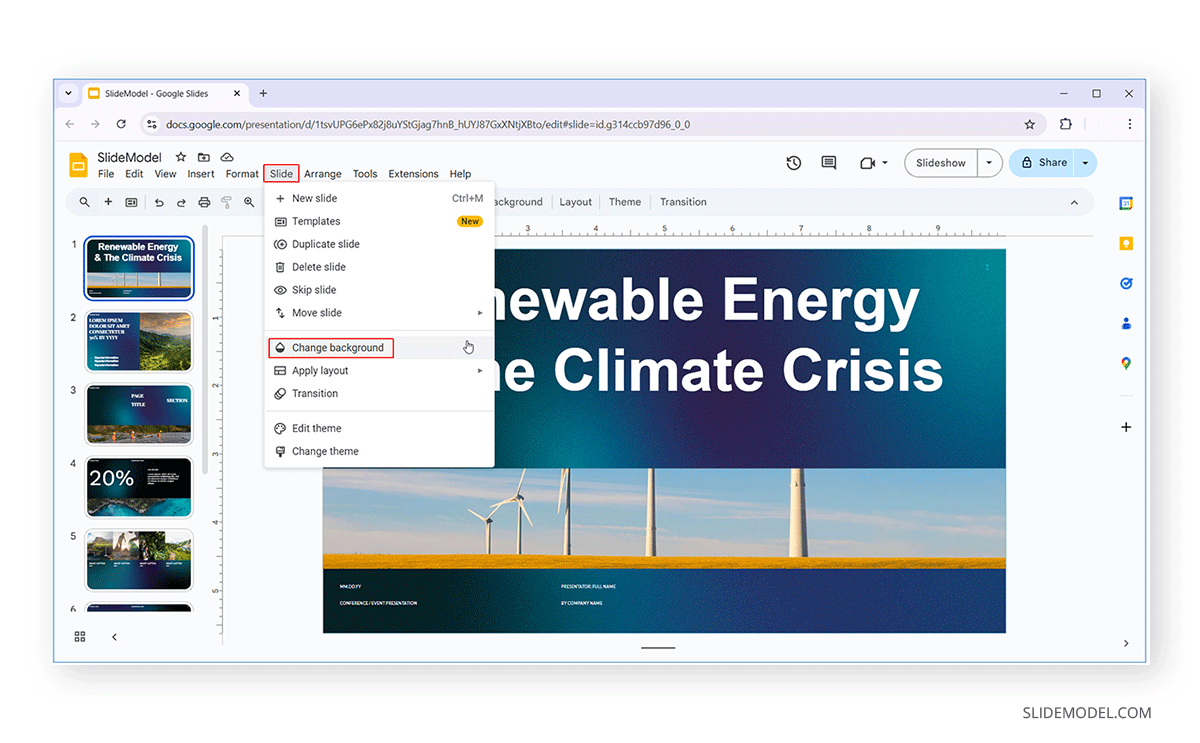 Locating Change Background in Google Slides