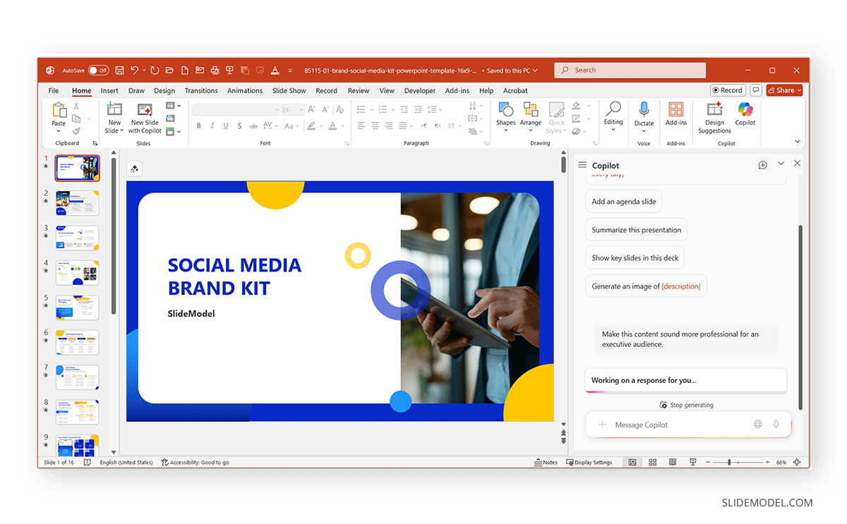 Checking slides with Copilot to evaluate content quality