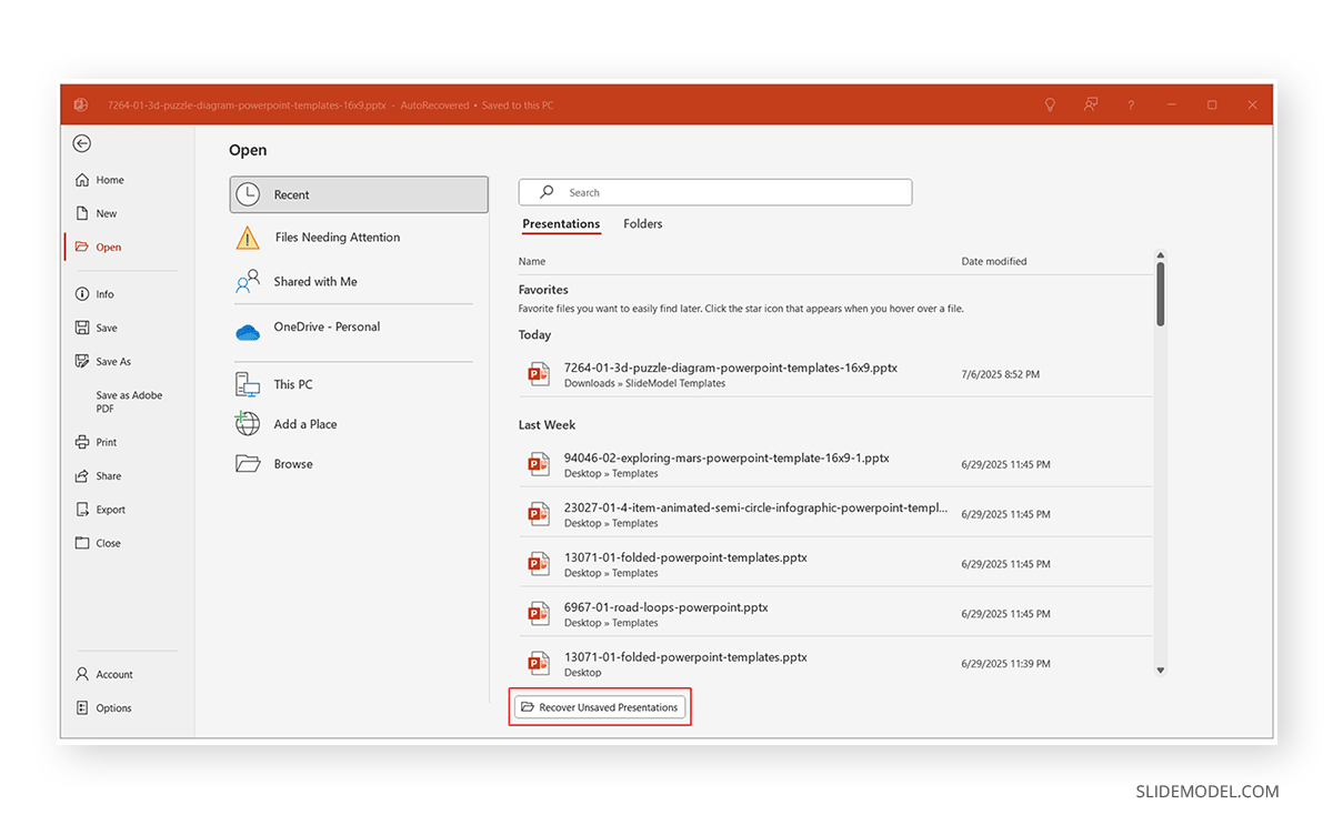 Recovering unsaved presentations after a PowerPoint crash