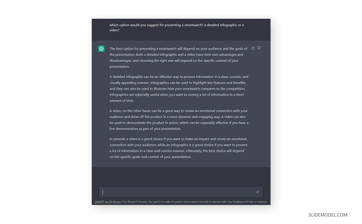 Output about visual medium for presenting a smartwatch by ChatGPT