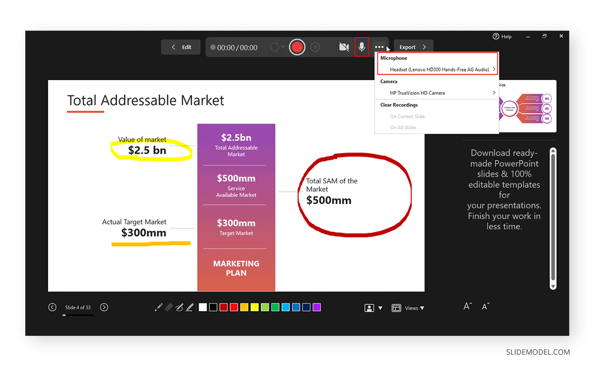 Enabling microphone in PowerPoint recordings