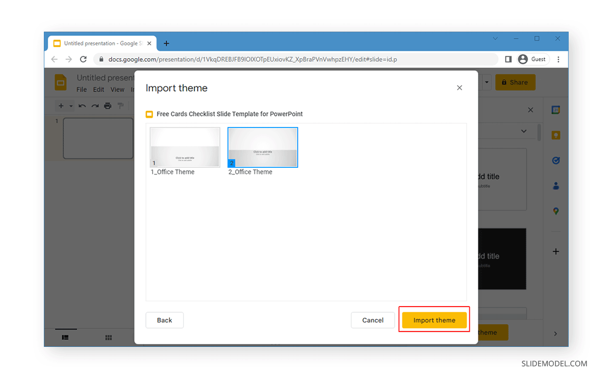 Sélection et importation d'un thème dans Google Slides