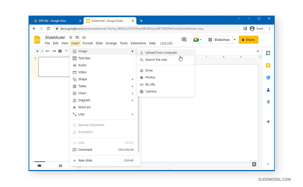 Télécharger une image depuis un ordinateur dans Google Slides