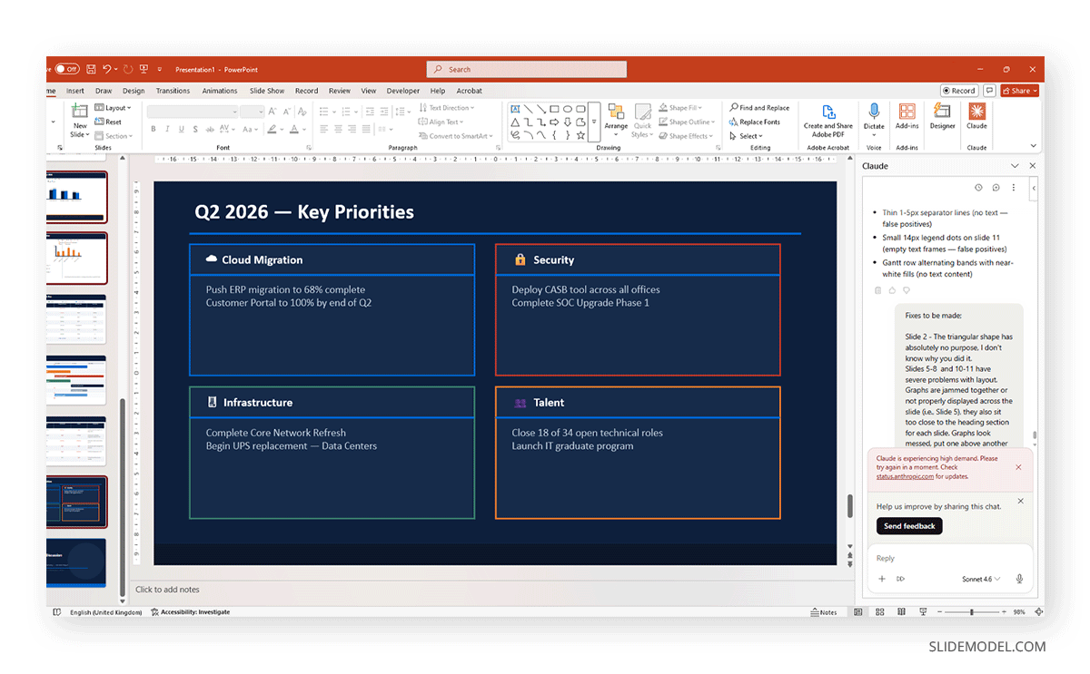 High demand issues error for Claude in PowerPoint