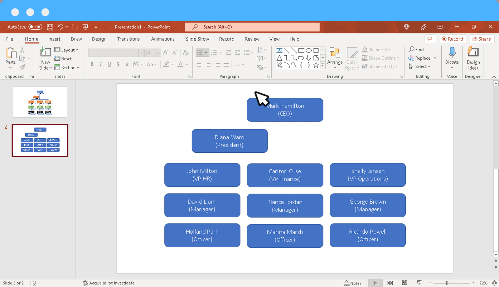 How to Create the Hierarchy in an Org Chart in PowerPoint?