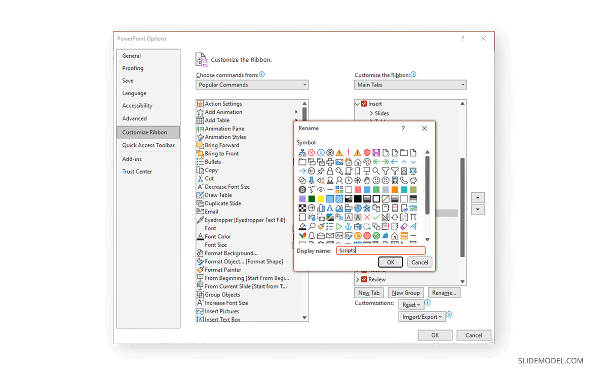 Nommer un groupe personnalisé dans le ruban de PowerPoint