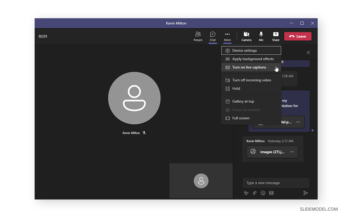 Turning on Live Captions in Microsoft Teams call