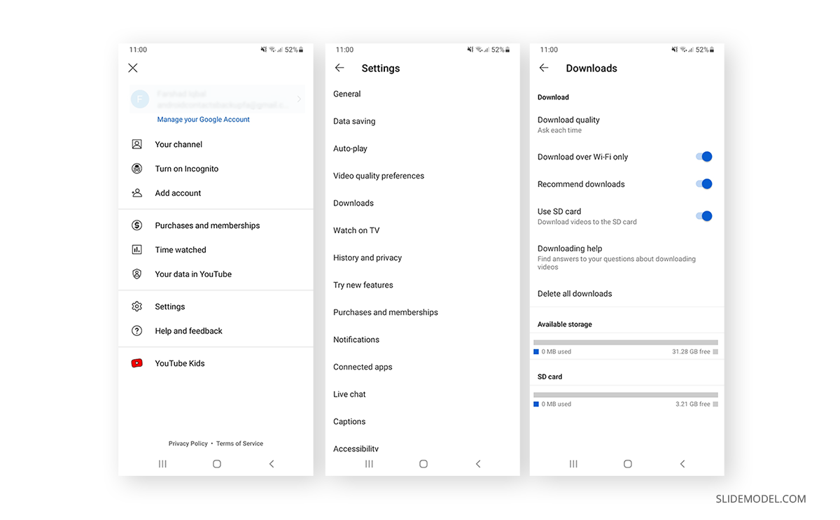 Procedure for downloading YouTube videos from a smartphone