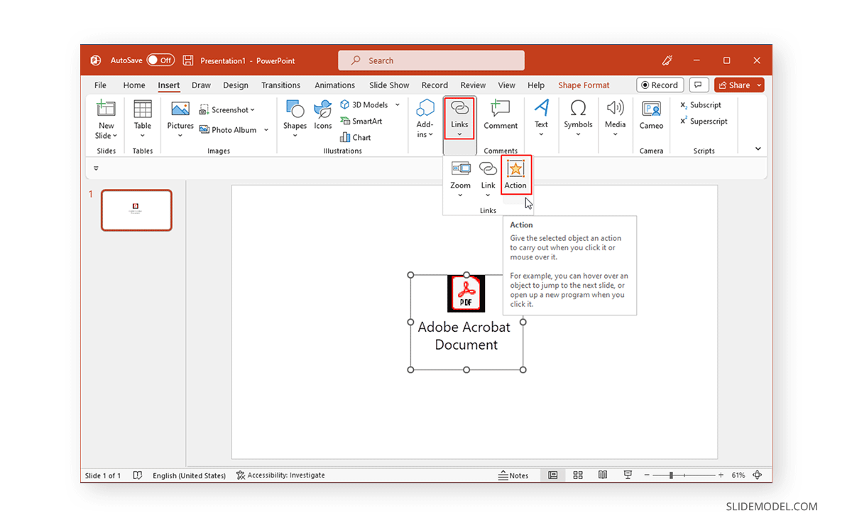 Déclencheur pour ouvrir le PDF à partir de l'icône dans PowerPoint