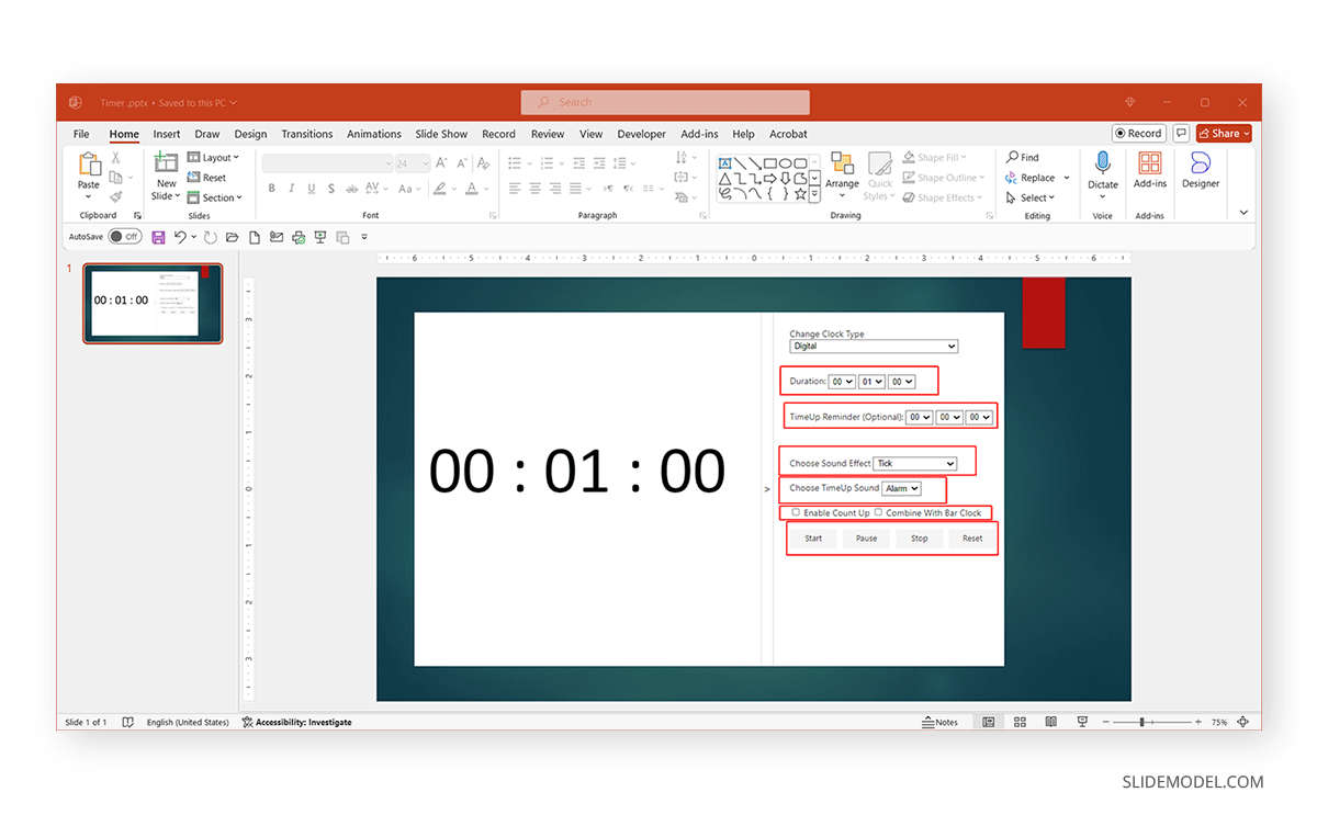 Advanced settings for EasyTimer in PowerPoint