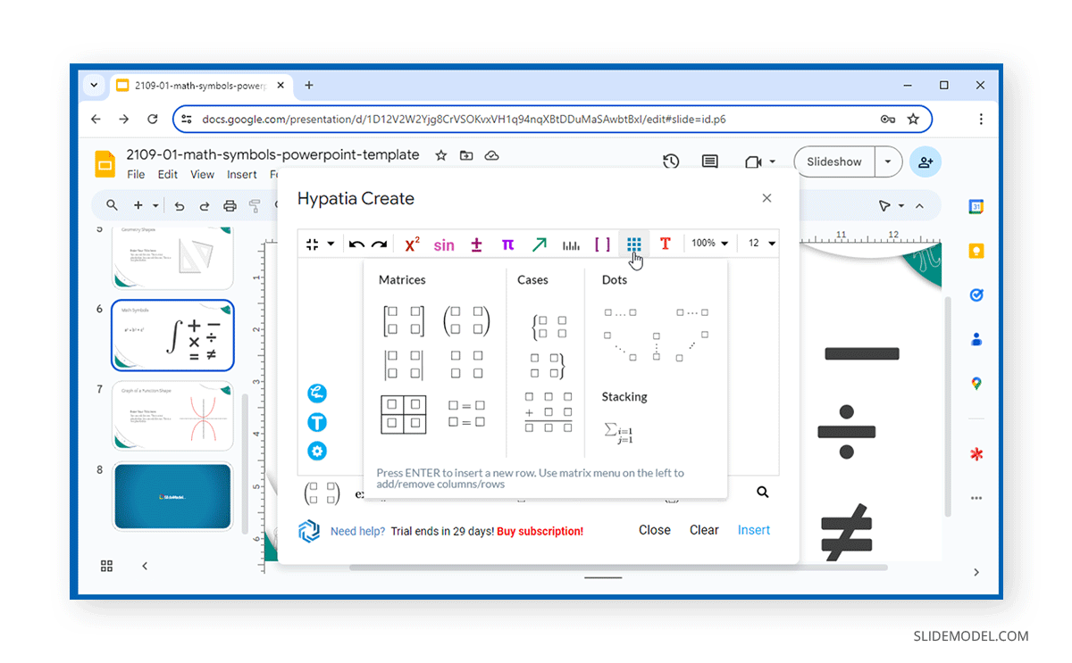 Matrices in Hypatia Create