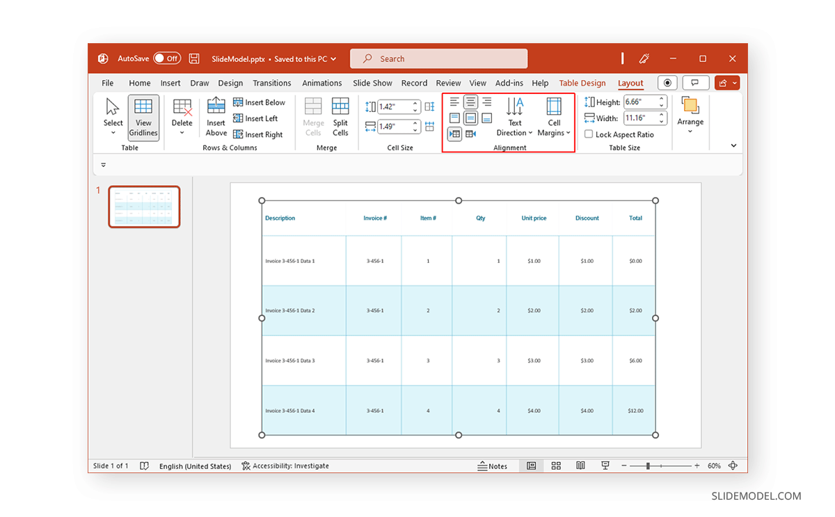 Alignement des tableaux dans PowerPoint