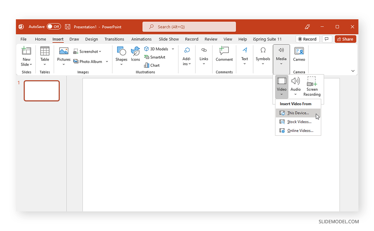 Insert a YouTube video into PowerPoint from device