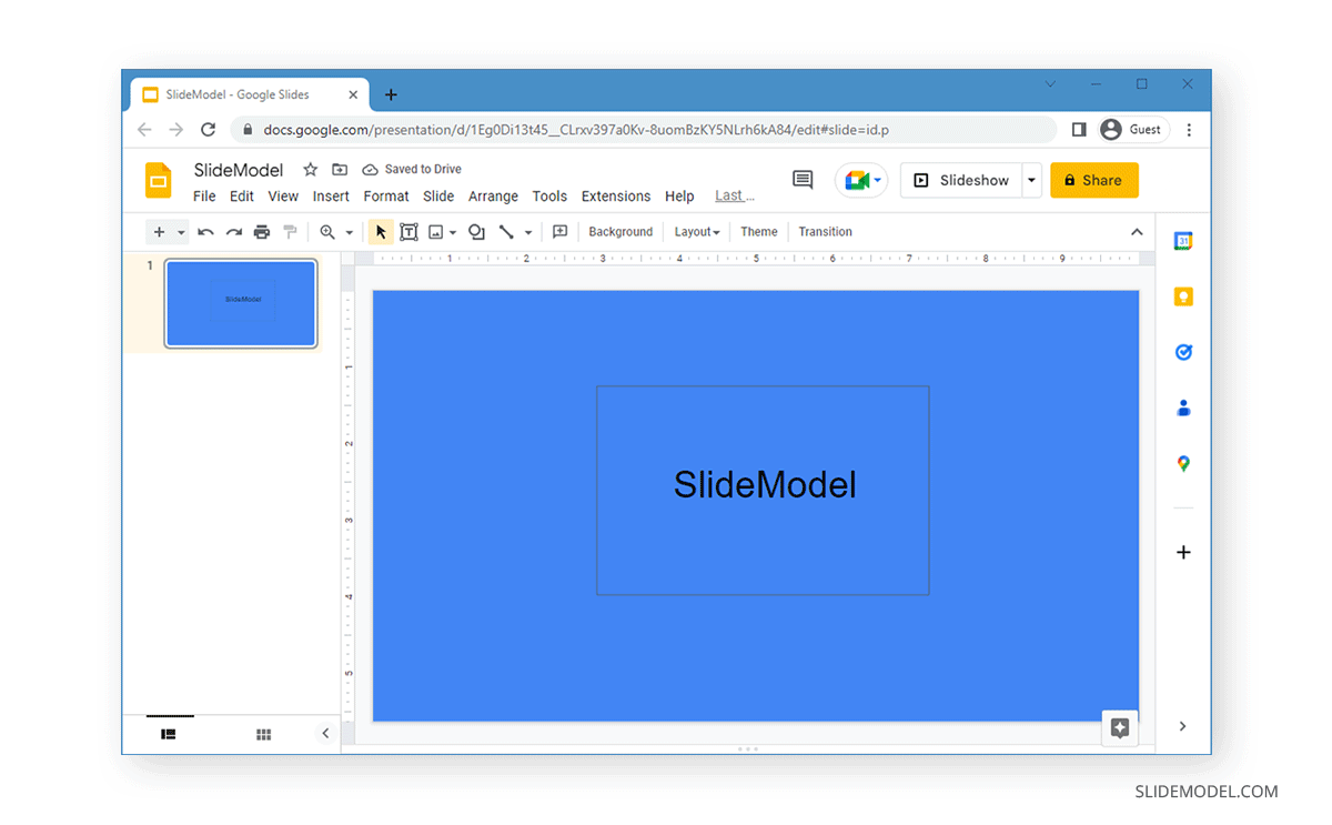 Diapositive avec une forme utilisant des effets de transparence dans Google Slides