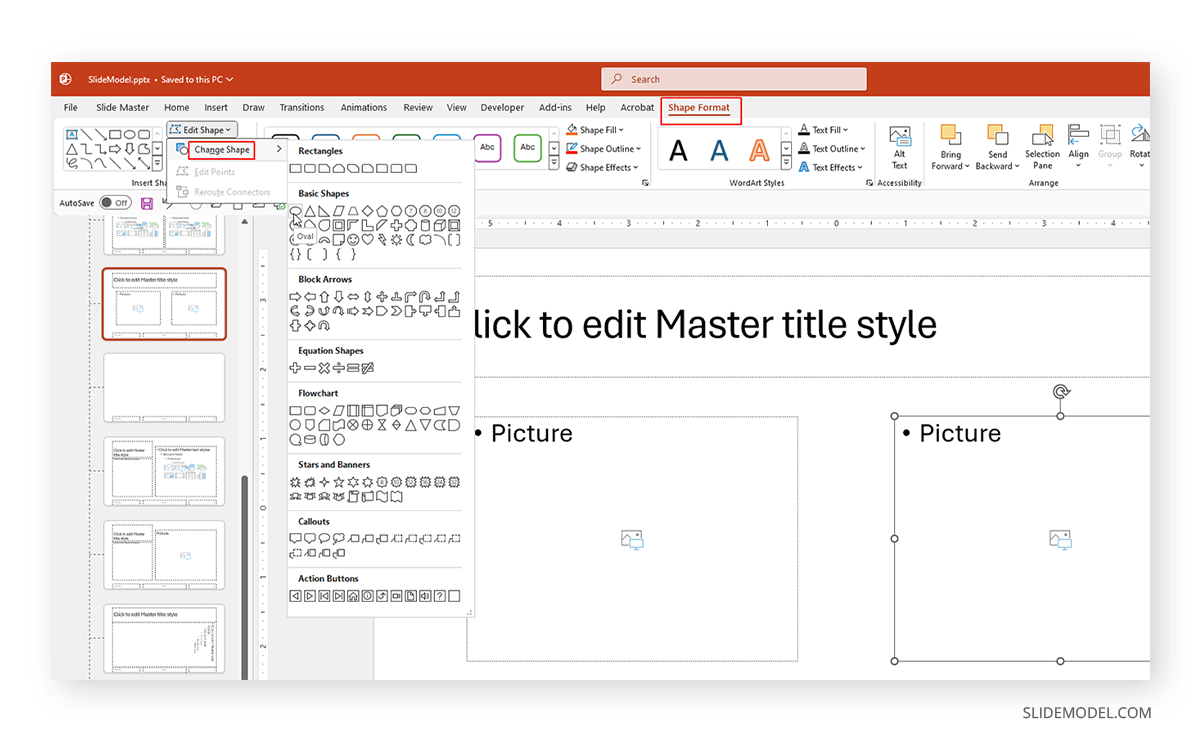 How to change the shape of a picture placeholder in PowerPoint