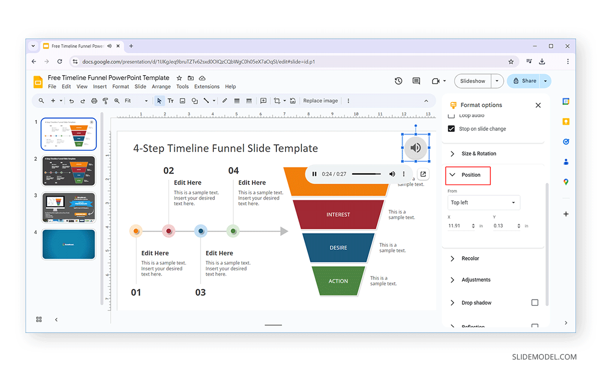 Position placement from Format Options Google Slides