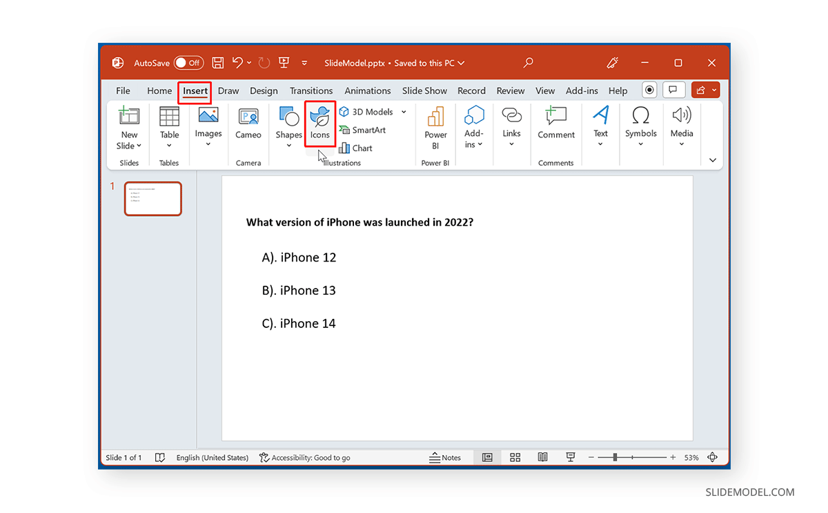 Insert icon in PowerPoint