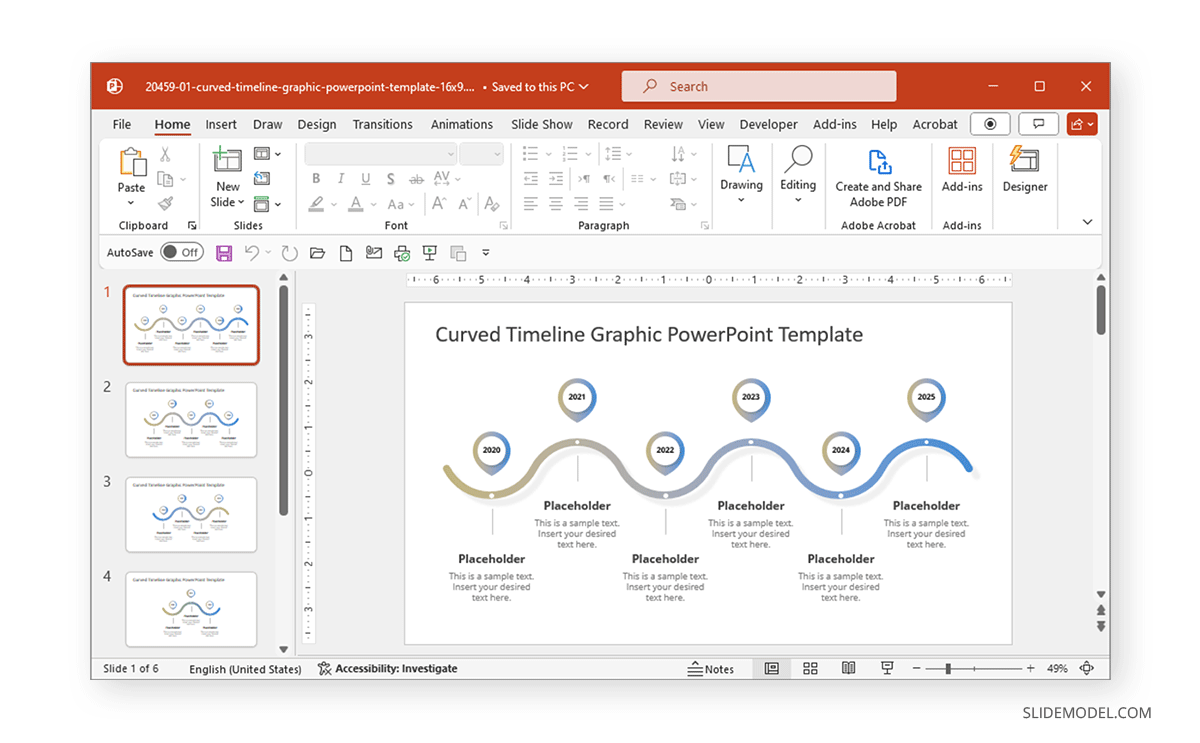 Curved Timeline Graphic PowerPoint Template slides