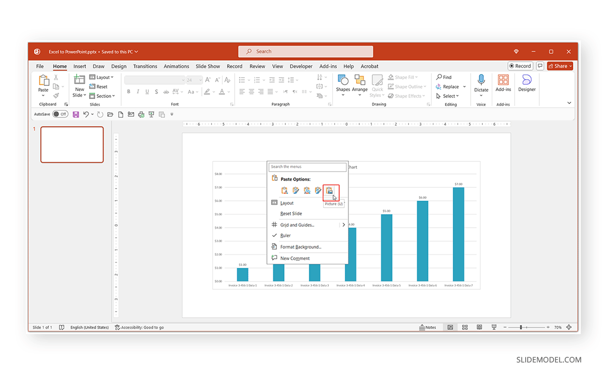 Pasting Excel chart in PowerPoint with Paste as Image