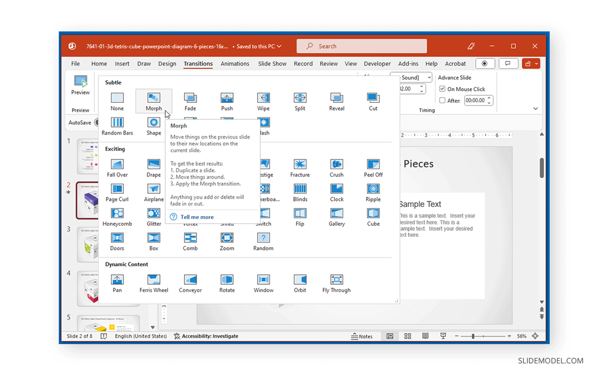 Transition options for PowerPoint slides